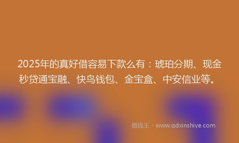 2025年的真好借容易下款么有：琥珀分期、现金秒贷通宝融、快鸟钱包、金宝盒、中安信业等。