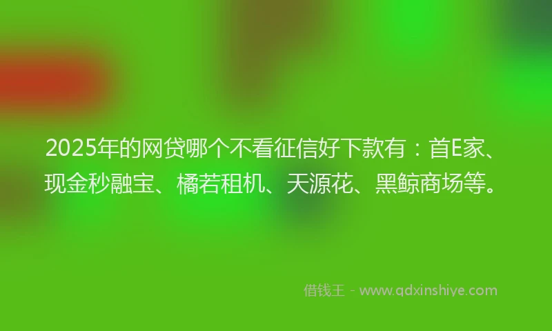 2025年的网贷哪个不看征信好下款有：首E家、现金秒融宝、橘若租机、天源花、黑鲸商场等。
