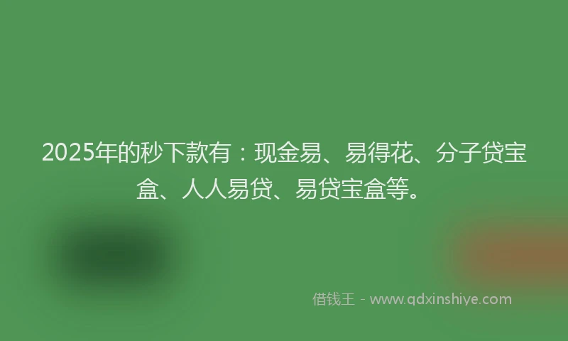 2025年的秒下款有：现金易、易得花、分子贷宝盒、人人易贷、易贷宝盒等。