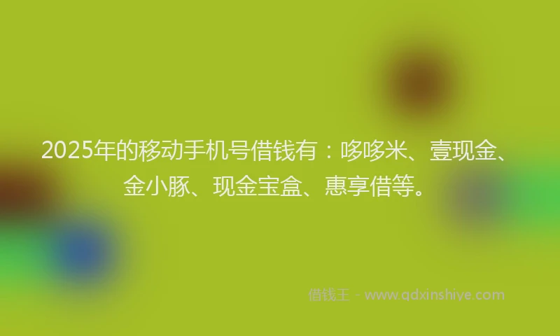 2025年的移动手机号借钱有:哆哆米、壹现金、金小豚、现金宝盒、惠享借等。