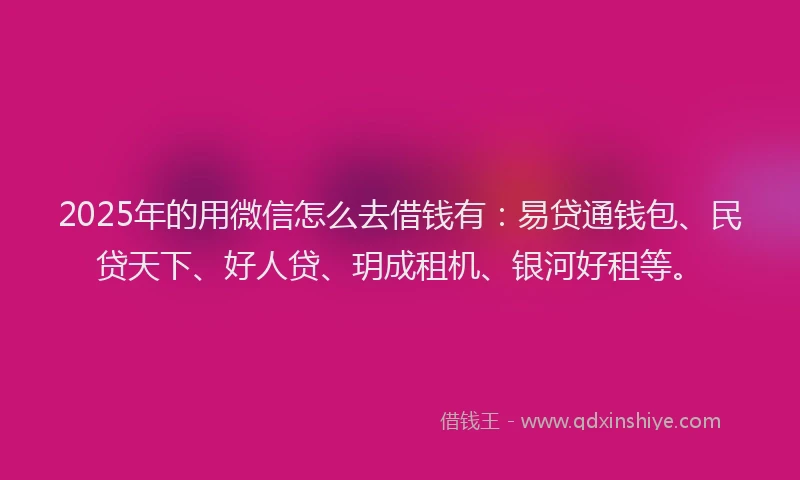 2025年的用微信怎么去借钱有：易贷通钱包、民贷天下、好人贷、玥成租机、银河好租等。