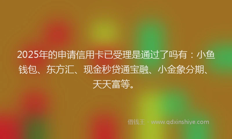 2025年的申请信用卡已受理是通过了吗有：小鱼钱包、东方汇、现金秒贷通宝融、小金象分期、天天富等。