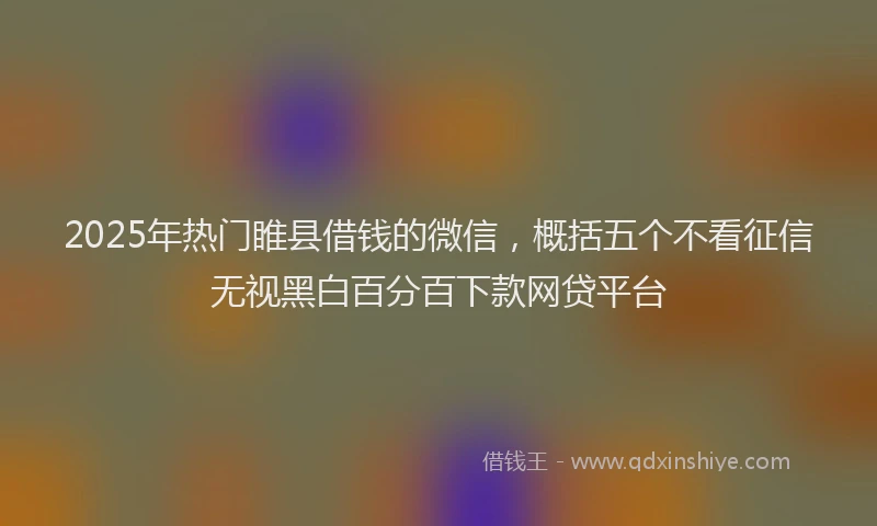 2025年热门睢县借钱的微信，概括五个不看征信无视黑白百分百下款网贷平台