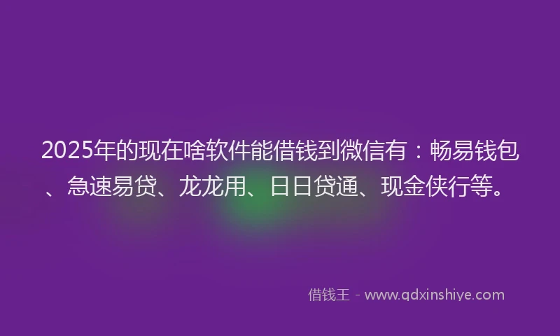 2025年的现在啥软件能借钱到微信有：畅易钱包、急速易贷、龙龙用、日日贷通、现金侠行等。