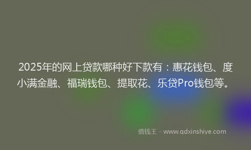 2025年的网上贷款哪种好下款有:惠花钱包、度小满金融、福瑞钱包、提取花、乐贷Pro钱包等。