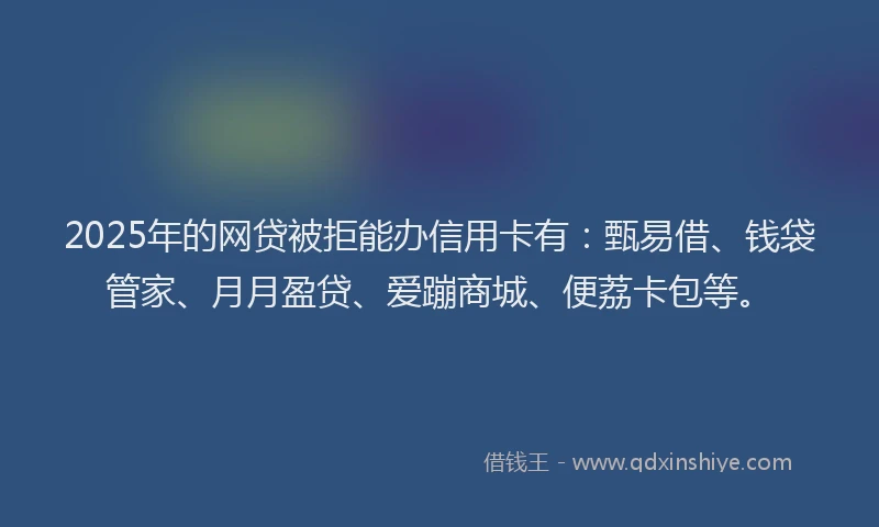 2025年的网贷被拒能办信用卡有：甄易借、钱袋管家、月月盈贷、爱蹦商城、便荔卡包等。