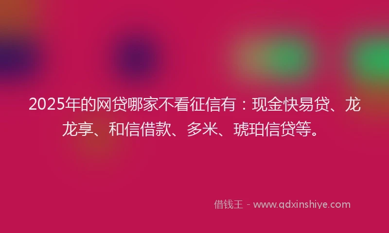 2025年的网贷哪家不看征信有：现金快易贷、龙龙享、和信借款、多米、琥珀信贷等。