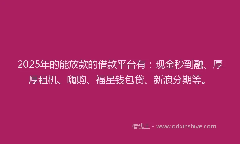 2025年的能放款的借款平台有：现金秒到融、厚厚租机、嗨购、福星钱包贷、新浪分期等。