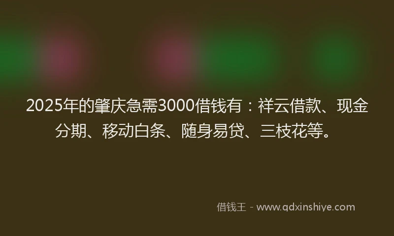 2025年的肇庆急需3000借钱有：祥云借款、现金分期、移动白条、随身易贷、三枝花等。