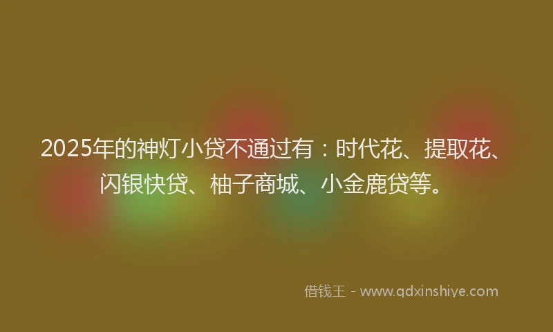 2025年的神灯小贷不通过有：时代花、提取花、闪银快贷、柚子商城、小金鹿贷等。