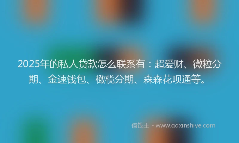 2025年的私人贷款怎么联系有:超爱财、微粒分期、金速钱包、橄榄分期、森森花呗通等。