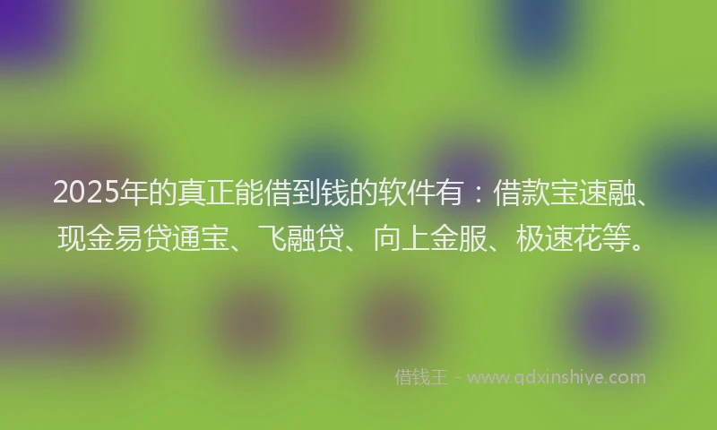 2025年的真正能借到钱的软件有:借款宝速融、现金易贷通宝、飞融贷、向上金服、极速花等。