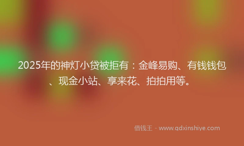 2025年的神灯小贷被拒有：金峰易购、有钱钱包、现金小站、享来花、拍拍用等。