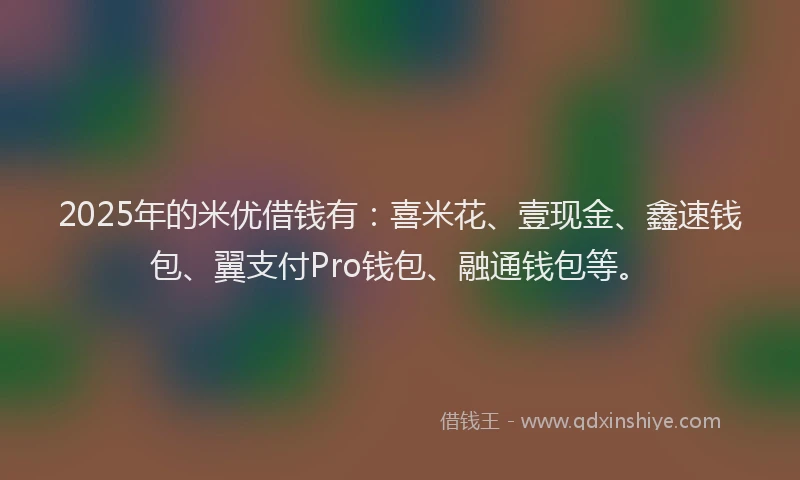 2025年的米优借钱有:喜米花、壹现金、鑫速钱包、翼支付Pro钱包、融通钱包等。
