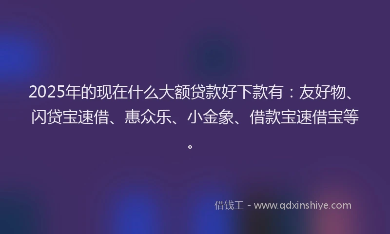 2025年的现在什么大额贷款好下款有:友好物、闪贷宝速借、惠众乐、小金象、借款宝速借宝等。