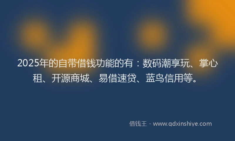 2025年的自带借钱功能的有：数码潮享玩、掌心租、开源商城、易借速贷、蓝鸟信用等。