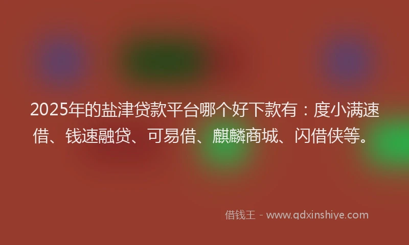 2025年的盐津贷款平台哪个好下款有：度小满速借、钱速融贷、可易借、麒麟商城、闪借侠等。