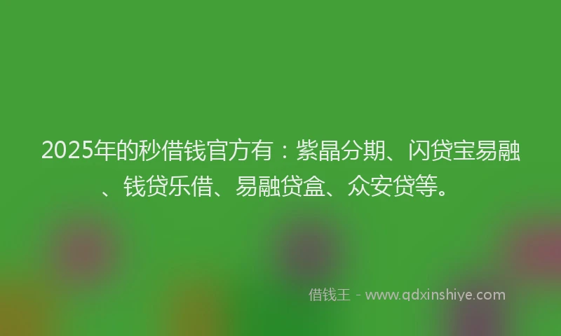 2025年的秒借钱官方有:紫晶分期、闪贷宝易融、钱贷乐借、易融贷盒、众安贷等。