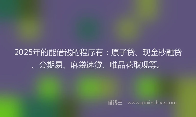 2025年的能借钱的程序有:原子贷、现金秒融贷、分期易、麻袋速贷、唯品花取现等。
