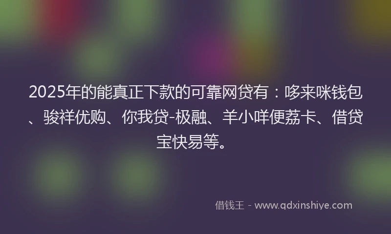 2025年的能真正下款的可靠网贷有：哆来咪钱包、骏祥优购、你我贷-极融、羊小咩便荔卡、借贷宝快易等。