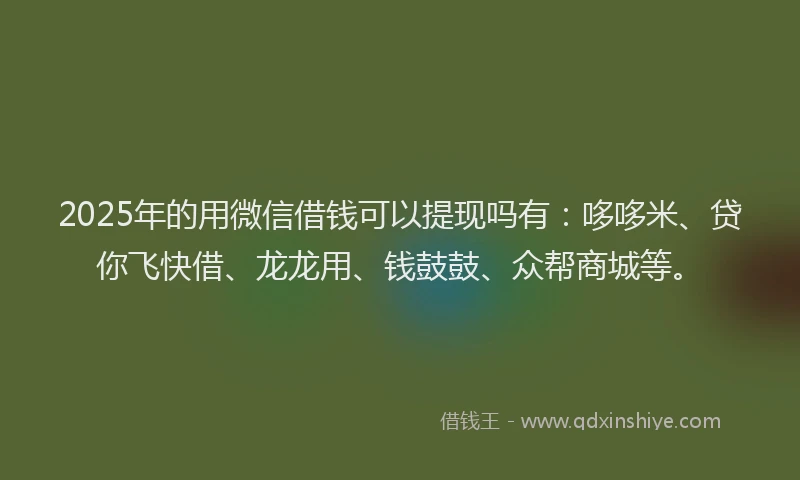 2025年的用微信借钱可以提现吗有：哆哆米、贷你飞快借、龙龙用、钱鼓鼓、众帮商城等。