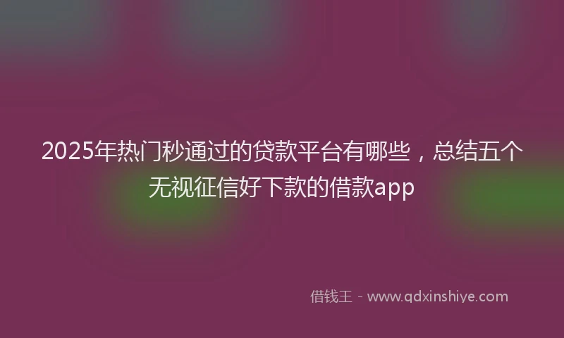 2025年热门秒通过的贷款平台有哪些，总结五个无视征信好下款的借款app