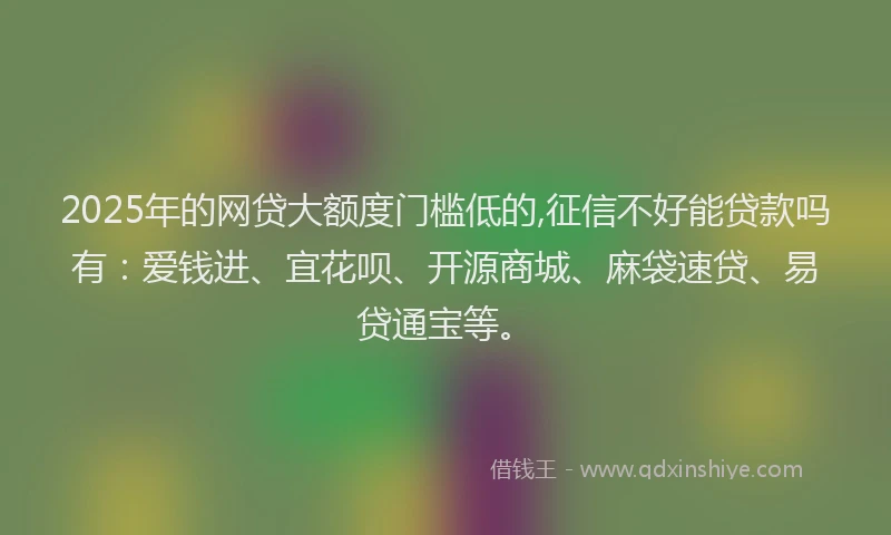 2025年的网贷大额度门槛低的,征信不好能贷款吗有：爱钱进、宜花呗、开源商城、麻袋速贷、易贷通宝等。