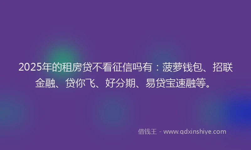 2025年的租房贷不看征信吗有:菠萝钱包、招联金融、贷你飞、好分期、易贷宝速融等。