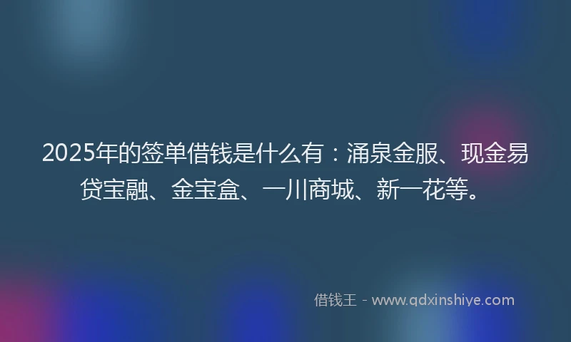 2025年的签单借钱是什么有：涌泉金服、现金易贷宝融、金宝盒、一川商城、新一花等。
