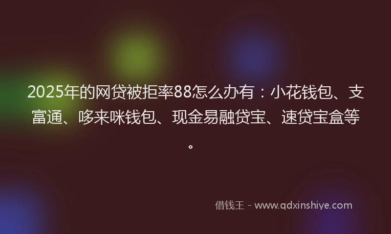 2025年的网贷被拒率88怎么办有：小花钱包、支富通、哆来咪钱包、现金易融贷宝、速贷宝盒等。