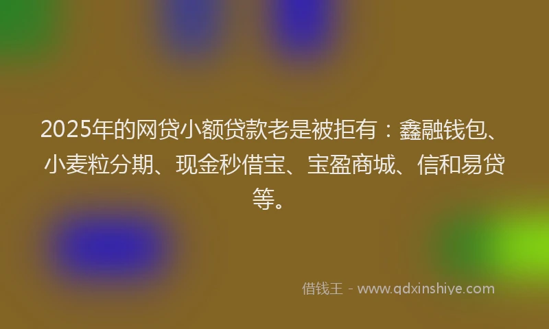 2025年的网贷小额贷款老是被拒有：鑫融钱包、小麦粒分期、现金秒借宝、宝盈商城、信和易贷等。