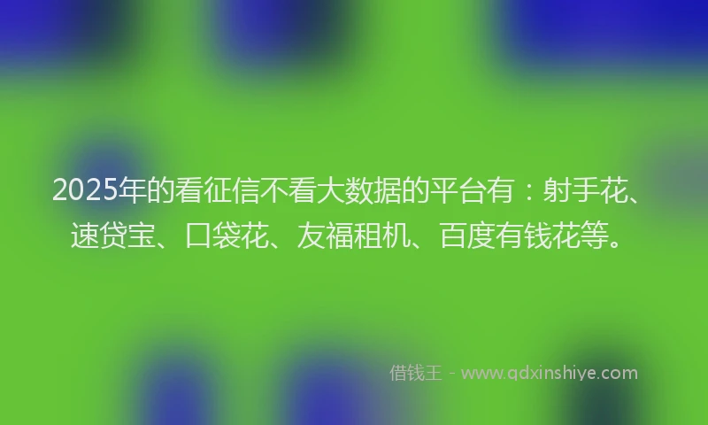 2025年的看征信不看大数据的平台有：射手花、速贷宝、口袋花、友福租机、百度有钱花等。