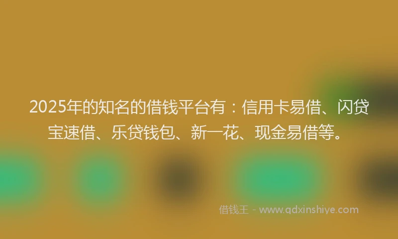 2025年的知名的借钱平台有：信用卡易借、闪贷宝速借、乐贷钱包、新一花、现金易借等。