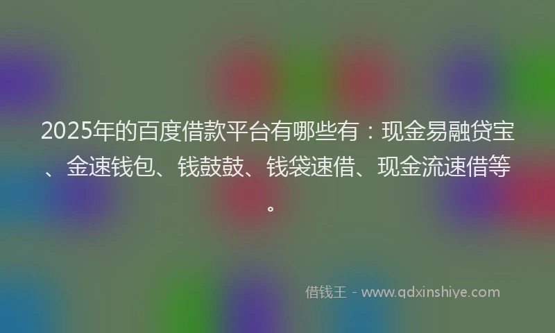 2025年的百度借款平台有哪些有：现金易融贷宝、金速钱包、钱鼓鼓、钱袋速借、现金流速借等。