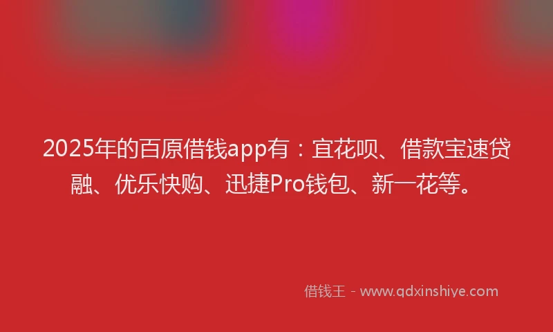 2025年的百原借钱app有：宜花呗、借款宝速贷融、优乐快购、迅捷Pro钱包、新一花等。