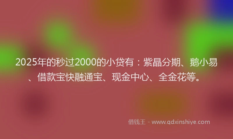 2025年的秒过2000的小贷有：紫晶分期、鹅小易、借款宝快融通宝、现金中心、全金花等。