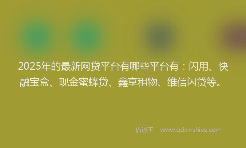 2025年的最新网贷平台有哪些平台有:闪用、快融宝盒、现金蜜蜂贷、鑫享租物、维信闪贷等。