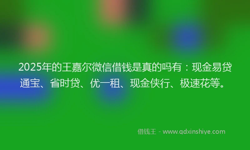 2025年的王嘉尔微信借钱是真的吗有：现金易贷通宝、省时贷、优一租、现金侠行、极速花等。