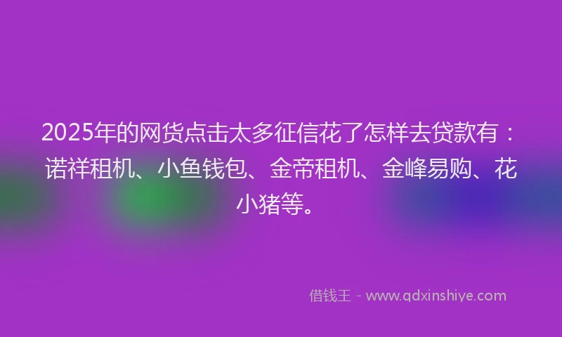 2025年的网货点击太多征信花了怎样去贷款有：诺祥租机、小鱼钱包、金帝租机、金峰易购、花小猪等。