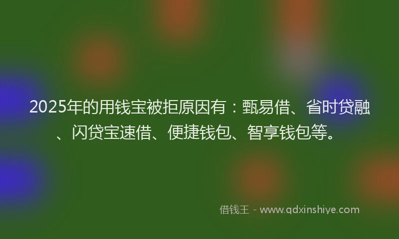 2025年的用钱宝被拒原因有:甄易借、省时贷融、闪贷宝速借、便捷钱包、智享钱包等。