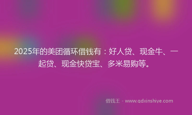 2025年的美团循环借钱有：好人贷、现金牛、一起贷、现金快贷宝、多米易购等。