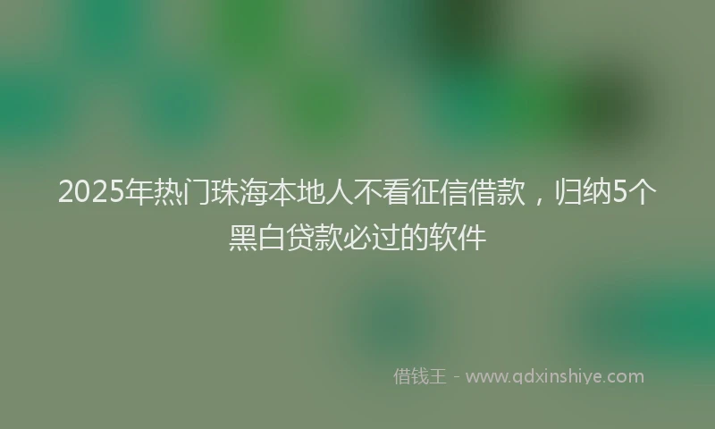 2025年热门珠海本地人不看征信借款，归纳5个黑白贷款必过的软件