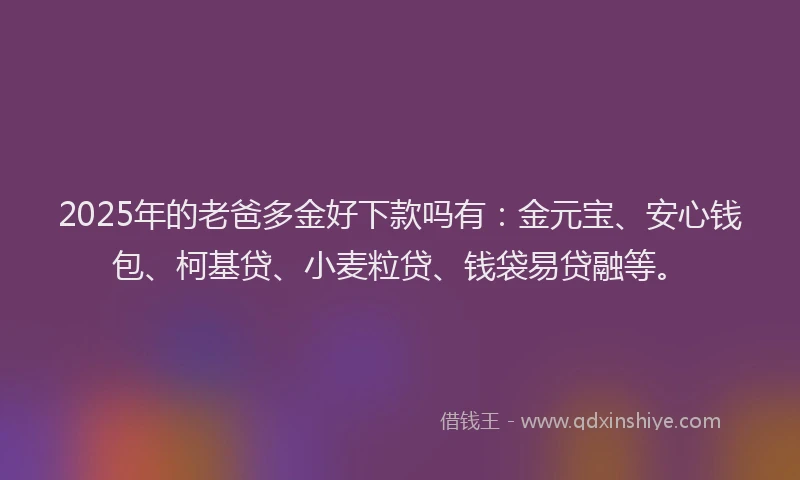 2025年的老爸多金好下款吗有：金元宝、安心钱包、柯基贷、小麦粒贷、钱袋易贷融等。