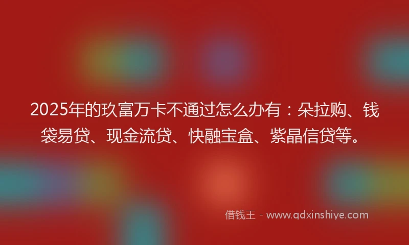 2025年的玖富万卡不通过怎么办有：朵拉购、钱袋易贷、现金流贷、快融宝盒、紫晶信贷等。