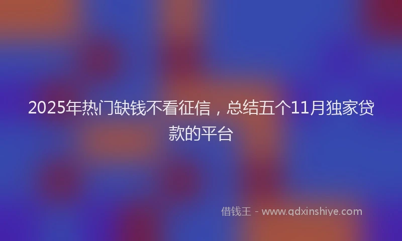 2025年热门缺钱不看征信，总结五个11月独家贷款的平台