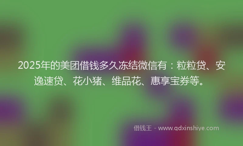 2025年的美团借钱多久冻结微信有：粒粒贷、安逸速贷、花小猪、维品花、惠享宝券等。