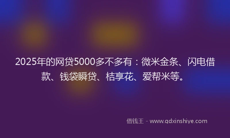 2025年的网贷5000多不多有：微米金条、闪电借款、钱袋瞬贷、桔享花、爱帮米等。