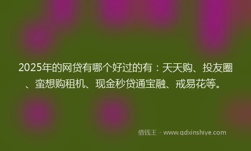 2025年的网贷有哪个好过的有：天天购、投友圈、蛮想购租机、现金秒贷通宝融、戒易花等。