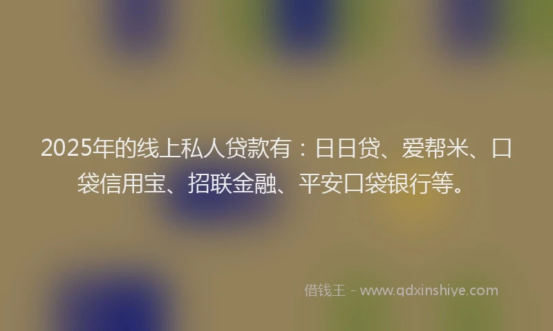 2025年的线上私人贷款有：日日贷、爱帮米、口袋信用宝、招联金融、平安口袋银行等。