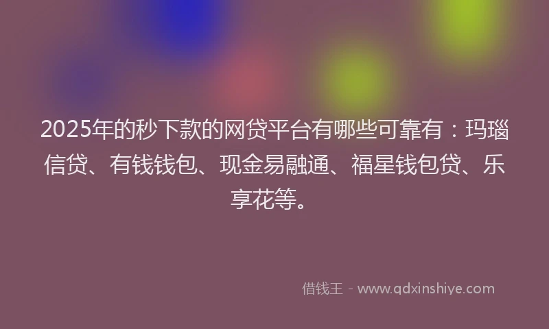 2025年的秒下款的网贷平台有哪些可靠有:玛瑙信贷、有钱钱包、现金易融通、福星钱包贷、乐享花等。